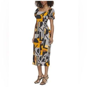 Karl Lagerfeld Women's Orange Geometric Faux Wrap Midaxi Midi Maxi Dress size 2